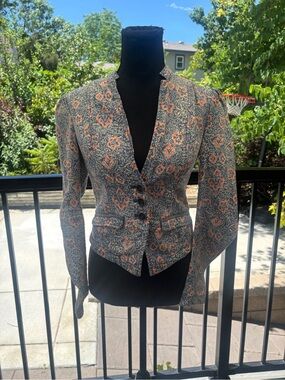 Free People Floral Fitted Blazer in Coral and Blue